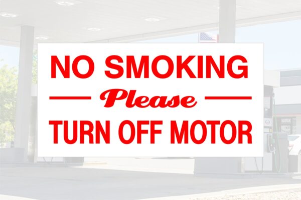 No Smoking Turn Off Motor Regulatory Decal Red on White 6x12