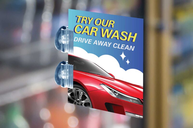 Car wash sign: Drive away clean.