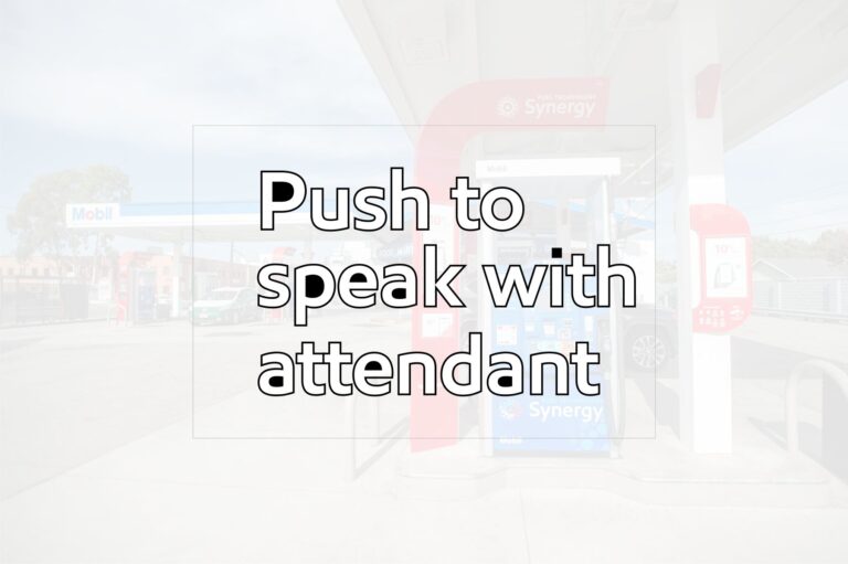ExxonMobil Push to speak with attendant Decal - White