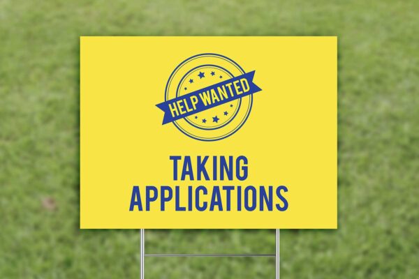 Yard Sign for Grass with Taking Applications Graphic