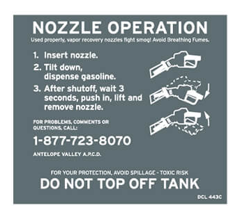 Chevron - California - Clean Air Nozzle Operation Instructions for Antelope Valley (A.P.C.D.) - Decal