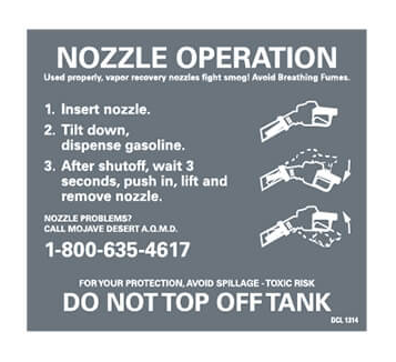 Chevron - California - Clean Air Nozzle Operation Instructions for Mojave Desert (A.Q.M.D.) - Decal