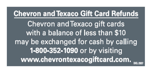 Chevron - California - Gift Card Refund - Decal