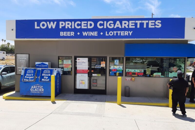 Low-priced cigarettes, beer, wine, lottery.