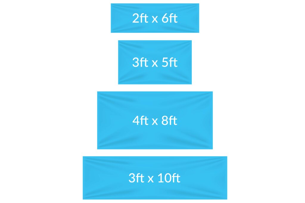 Here's an alt tag for the image: Blue banners, various sizes.