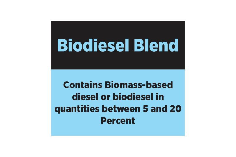 Biodiesel blend: 5-20% biomass-based fuel.