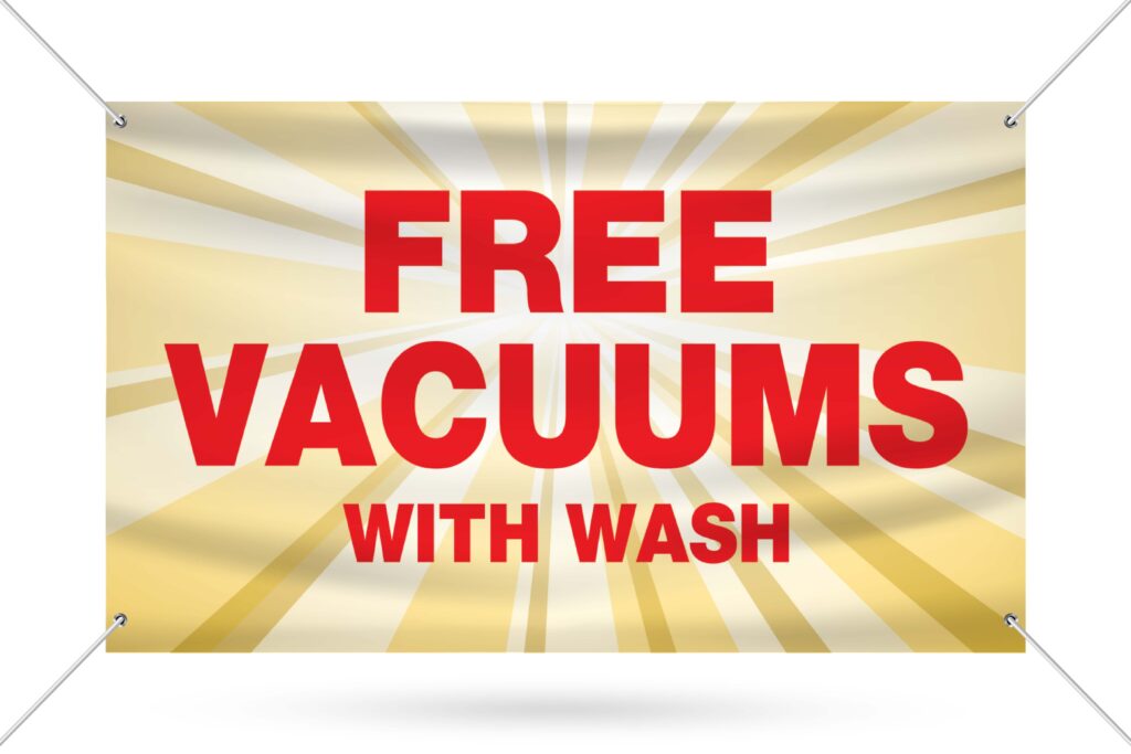 Here's an alt tag for the image: Free vacuums with car wash.