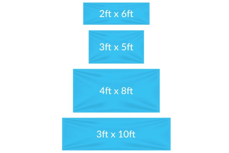 Here's an alt tag for the image: Blue banner size chart.