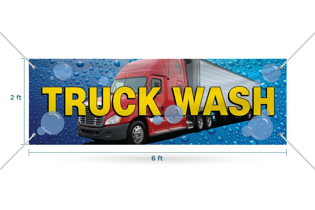Truck wash banner: big rig, bubbles.