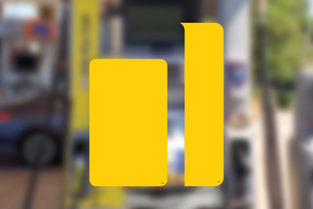 Two yellow rectangles on blurred background.