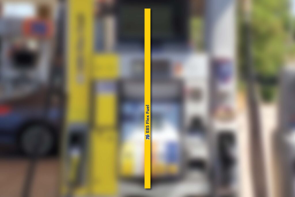 76 E85 Flex Fuel pump sign.