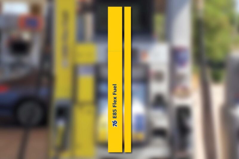 76 E85 Flex Fuel pump signage.