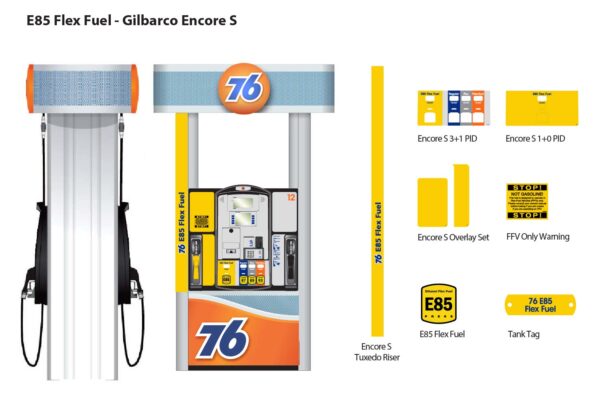 76 – E85 Flex Fuel – Gilbarco Encore S (3+1) – Full Decal Kit