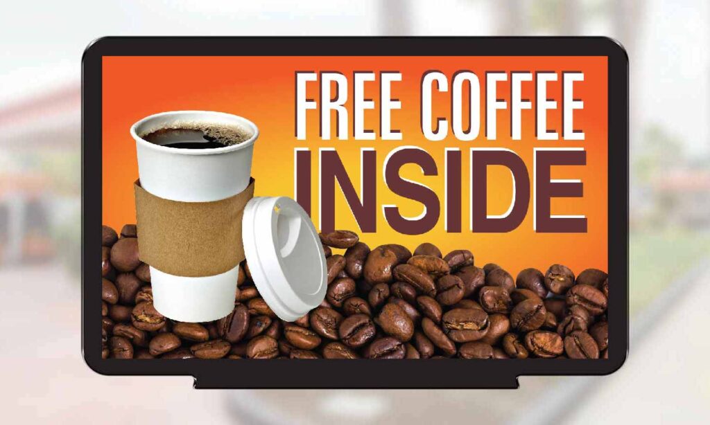 Free coffee inside: Grab a cup!