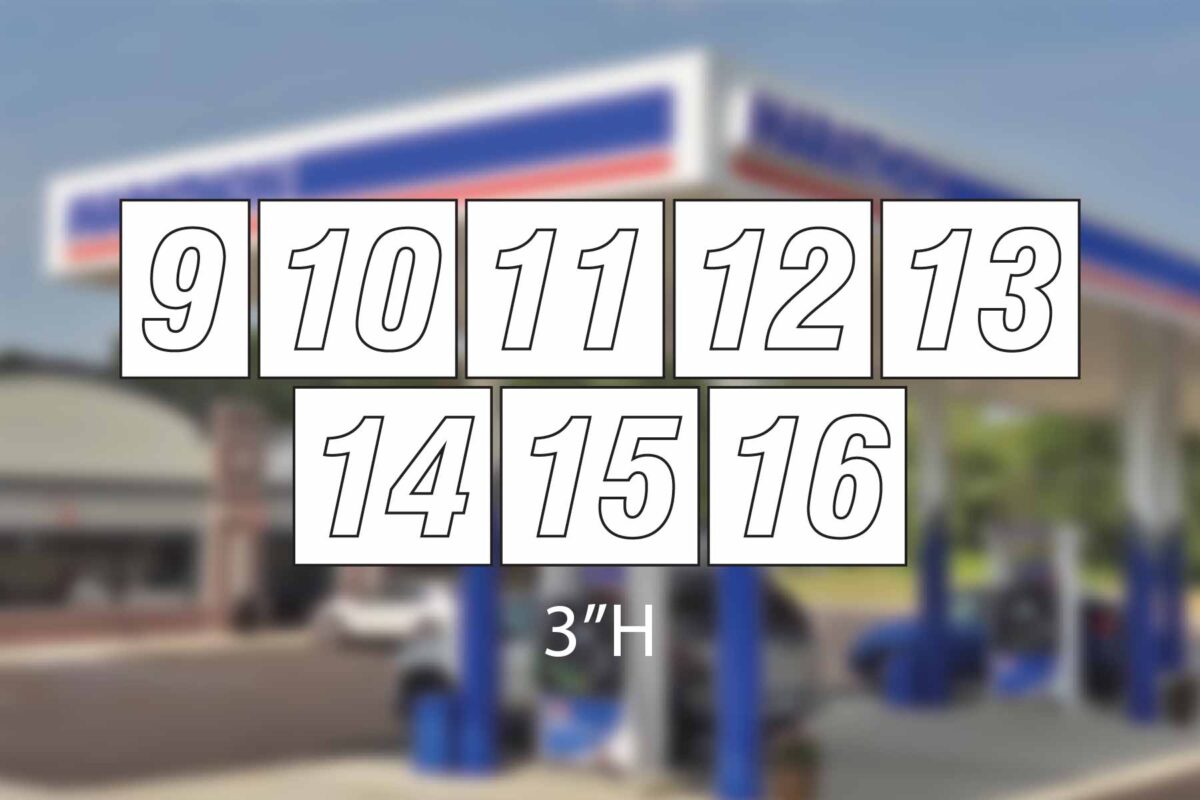 Marathon - Pump #s 9-16 - Decal 3"H - Dispenser Number Decals
