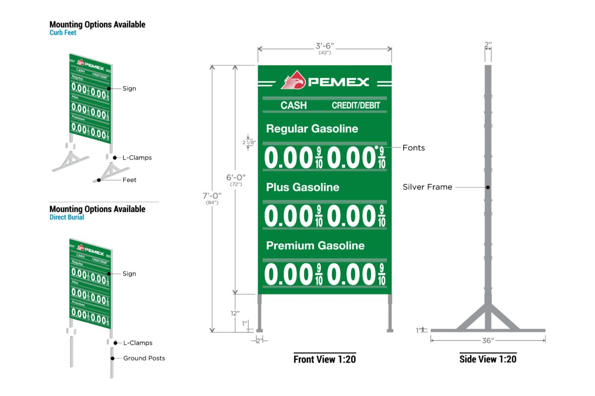 Pemex Metal Price Sign 6P