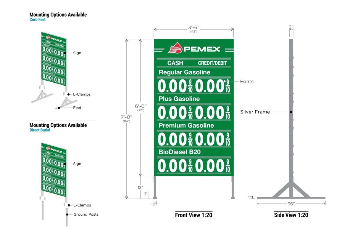8P Pemex Metal Price Sign - dimensions included throughout photo