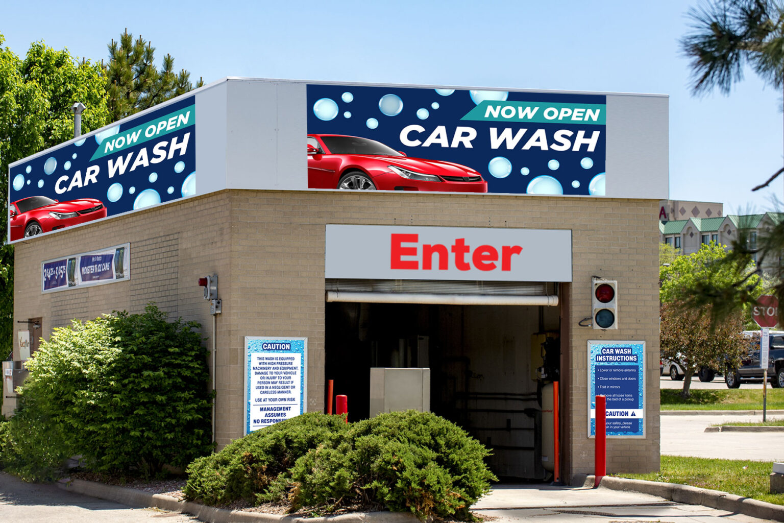 car wash now open banner