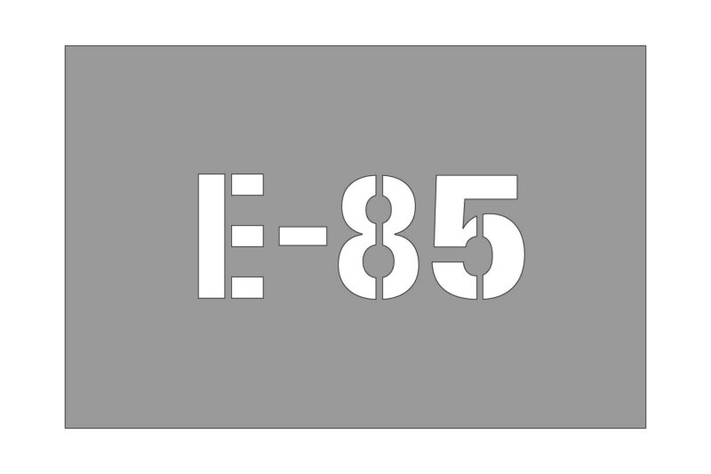 Here's an alt tag for the image: E-85 fuel blend stencil.