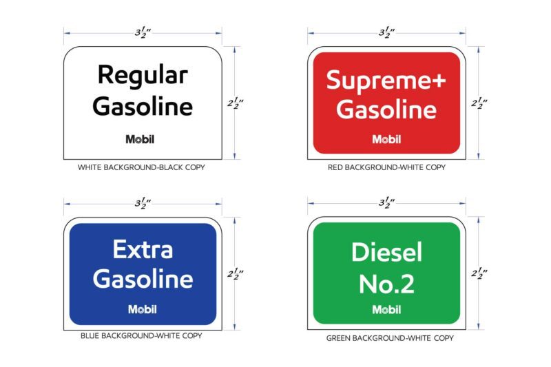 Mobil gas station fuel type signs.