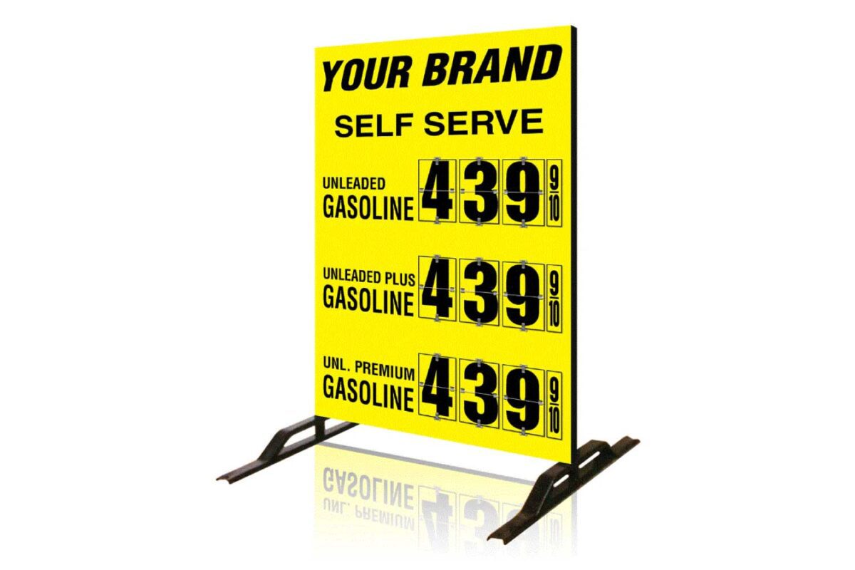 Yellow gas price sign: $4.39/gallon.