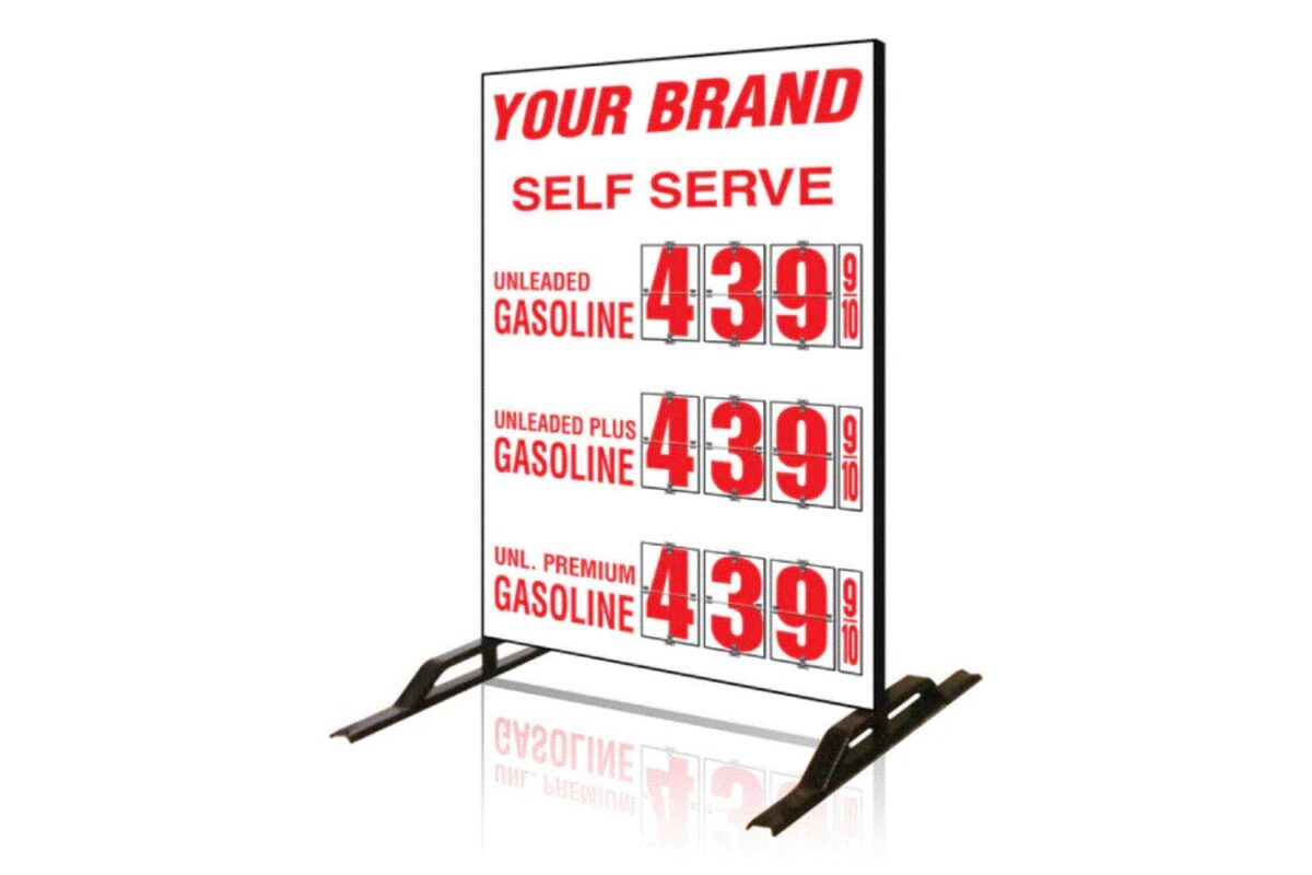 Gas price sign: $4.39 per gallon.
