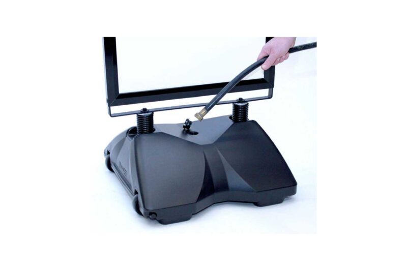 Inflatable sign base with air hose.