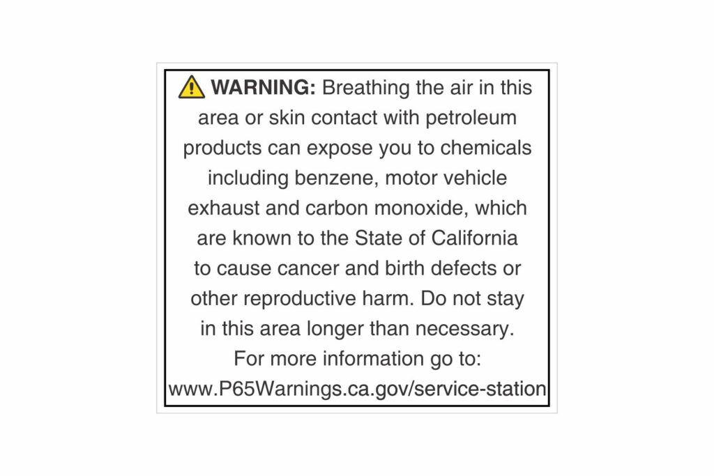 California Prop 65 Labels "Warning Cancer and Reproductive Harm"