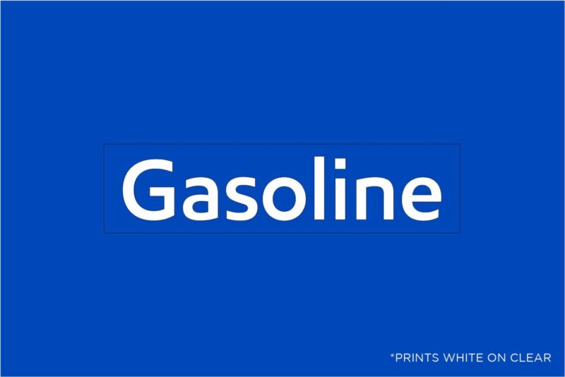 White text on blue background: Gasoline.