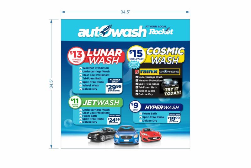 Car wash packages with prices and options.