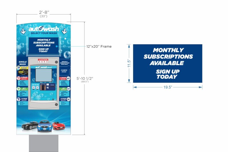 Blue sign: Monthly subscriptions available, sign up today.