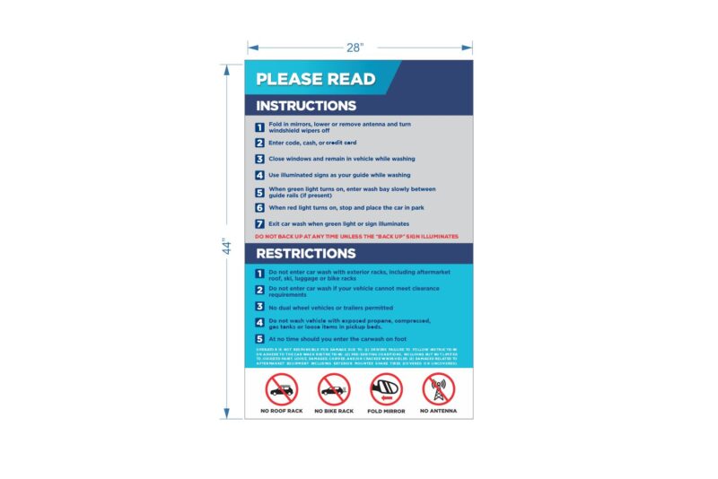 Car wash instructions and restrictions.