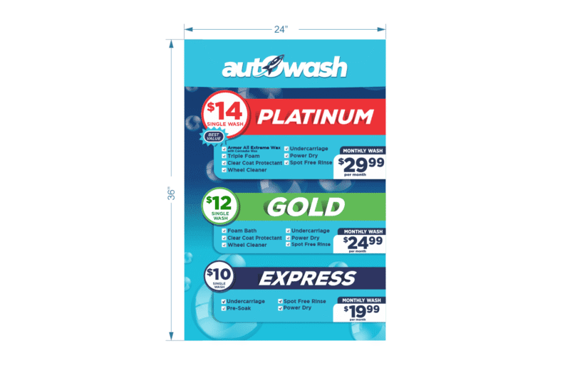 Car wash packages with prices and features.