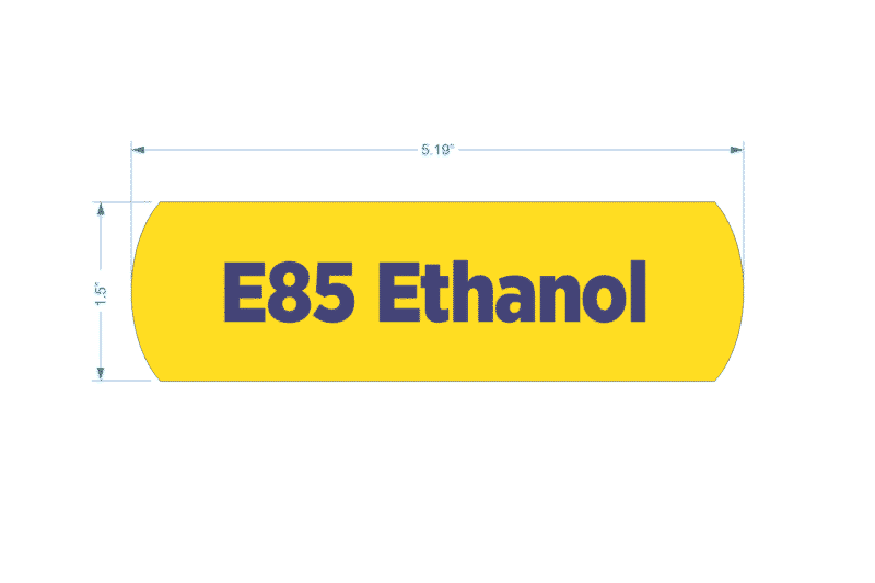 Yellow E85 Ethanol sign with dimensions.