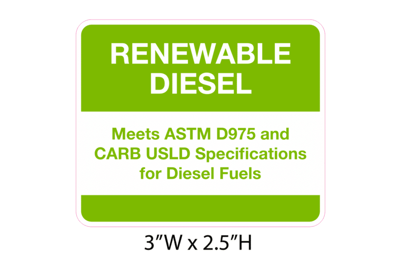 Renewable diesel fuel sticker.