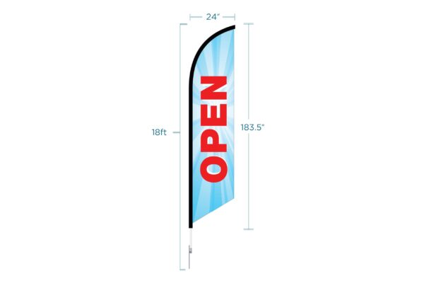 Open flag with blue and red design.