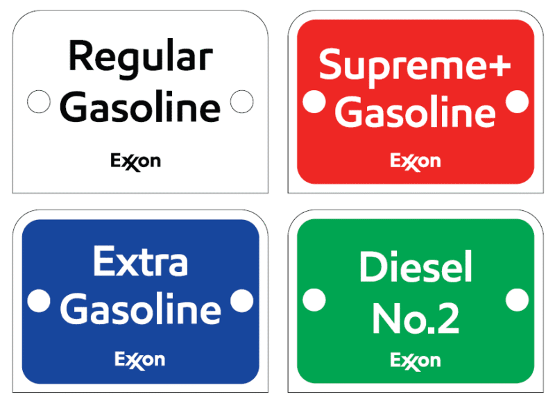 Exxon fuel grade labels.