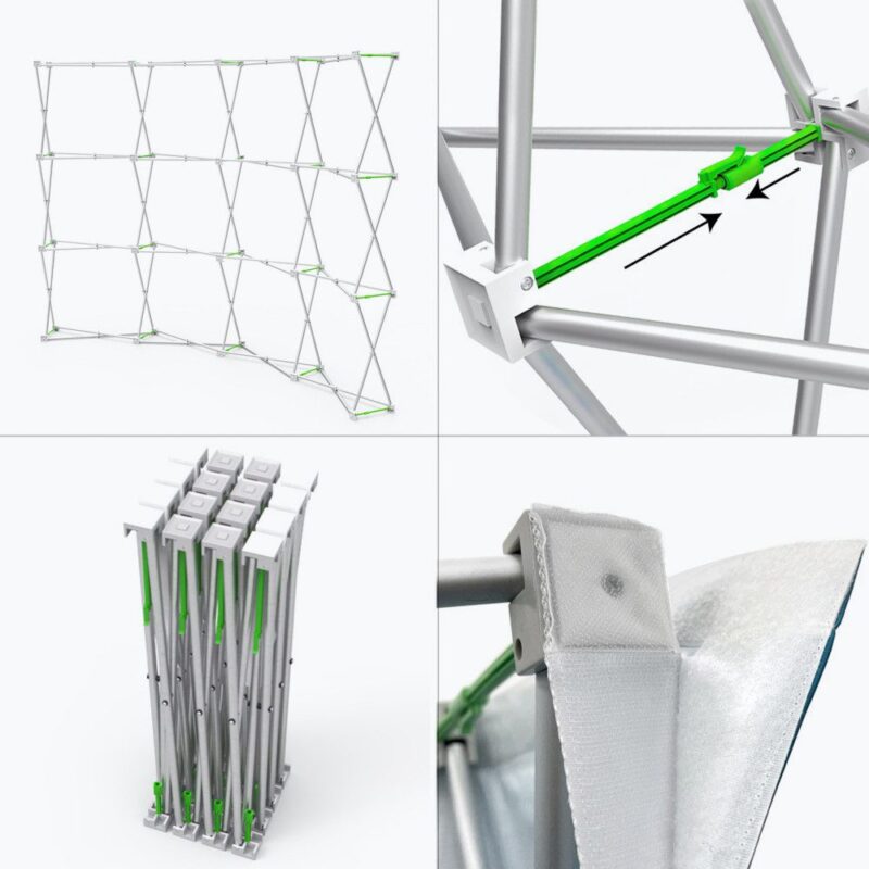 Pop-up display banner stand assembly.