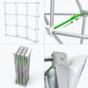 Pop-up display stand assembly details.