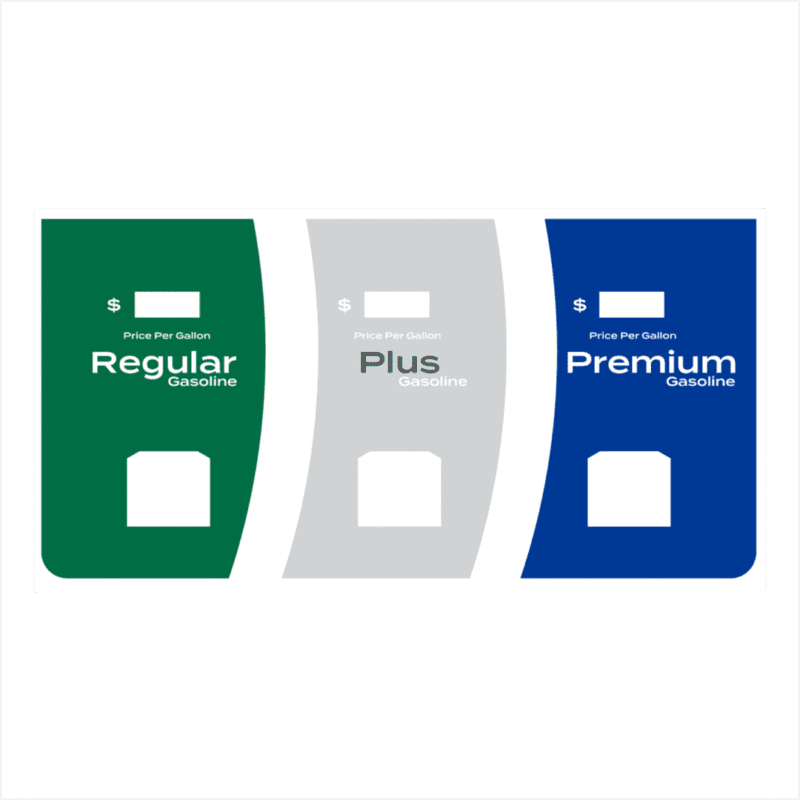 Gas price sign: regular, plus, premium.