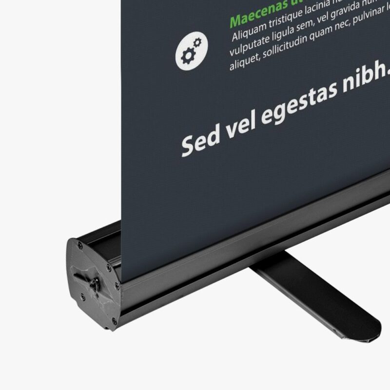 Black retractable banner stand.