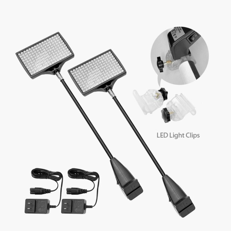 Pair of LED clip lights with power adapters.