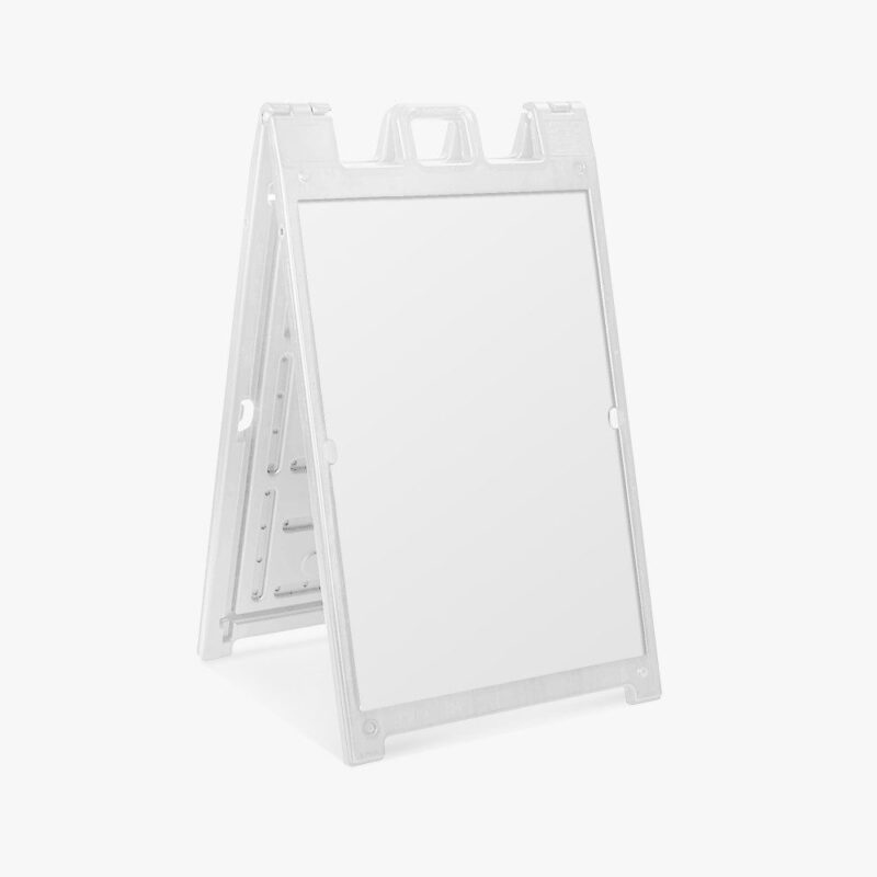 Blank white A-frame sidewalk sign.