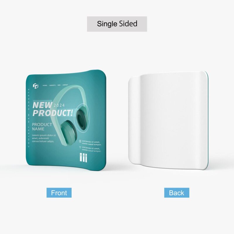 Single-sided curved display with headphones.