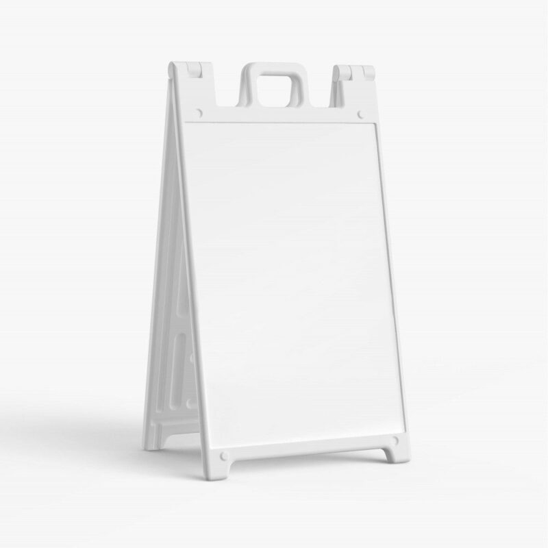 Blank white A-frame sidewalk sign.
