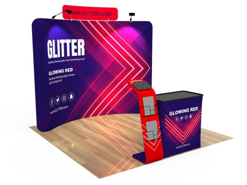 Glowing red trade show booth display.