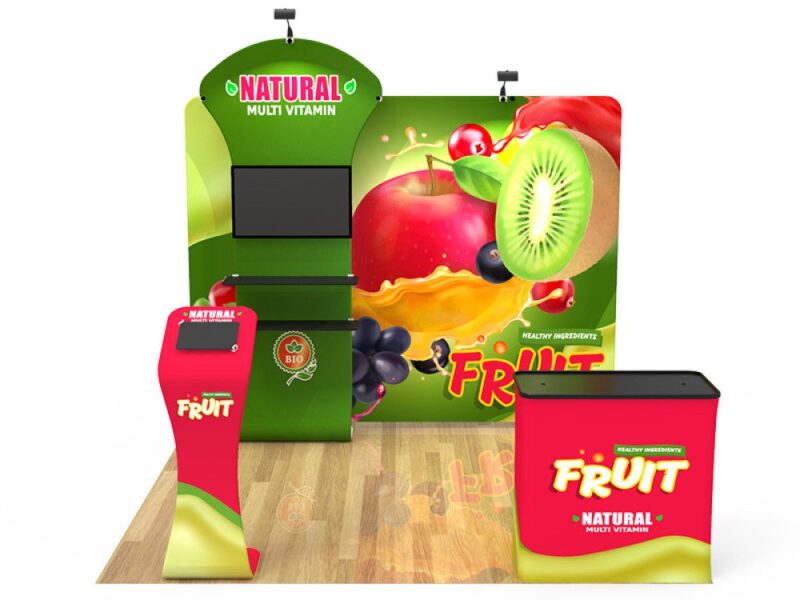 Fruit-themed trade show booth display.