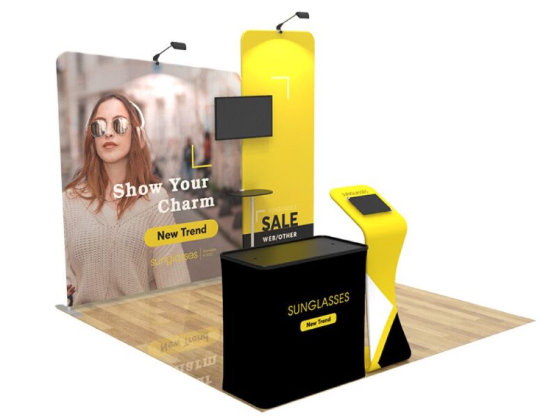 Sunglasses trade show booth display.