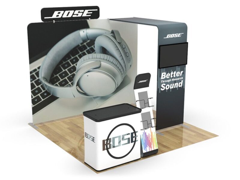 Bose trade show booth with headphones.