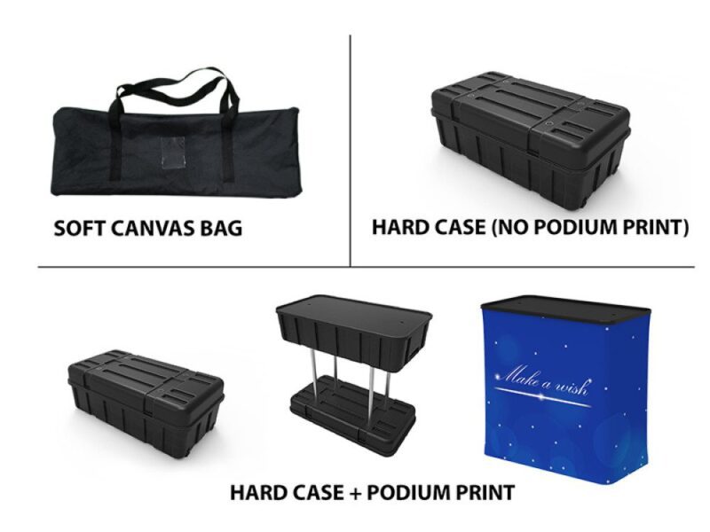 Here's an alt tag for the image, keeping it under eight words: `Display cases and carrying bags.`